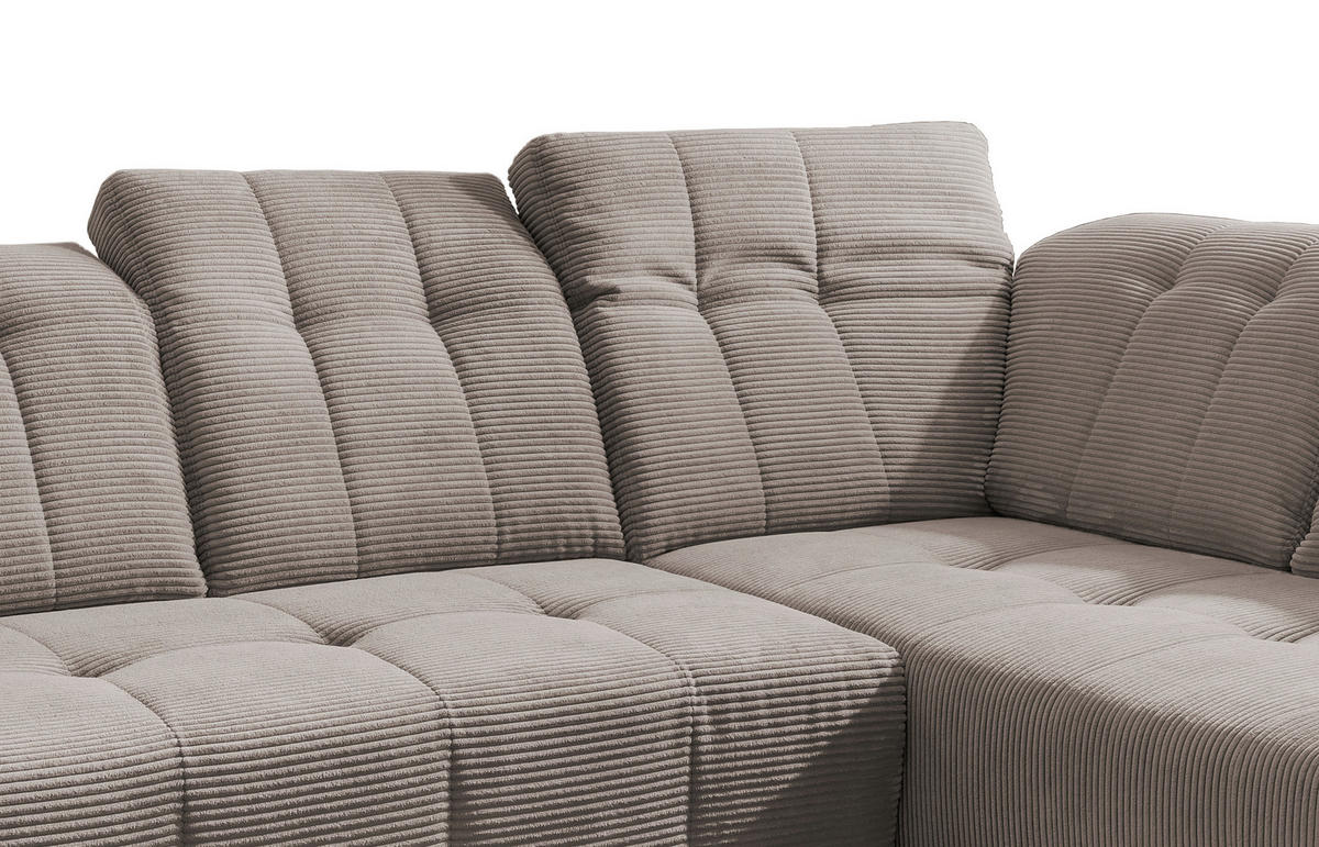 ECKSOFA Graubraun Cord  - Graubraun/Schwarz, MODERN, Textil/Metall (261/200cm) - Livetastic