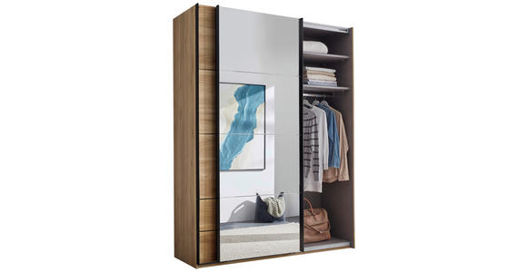 SCHWEBETÜRENSCHRANK  in Eichefarben  - Eichefarben/Schwarz, MODERN, Glas/Holzwerkstoff (170/225,5/60,5cm) - Xora