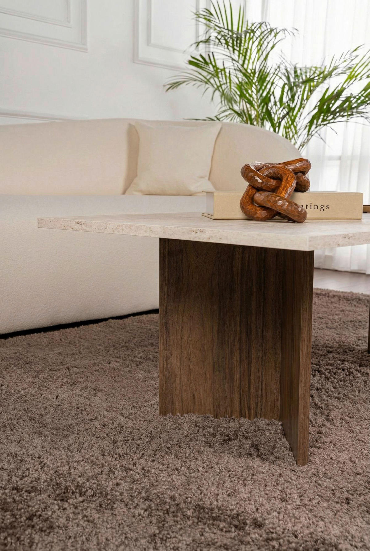 COUCHTISCH rechteckig Creme, Walnussfarben  - Walnussfarben/Creme, Design, Holzwerkstoff (119cm) - MID.YOU