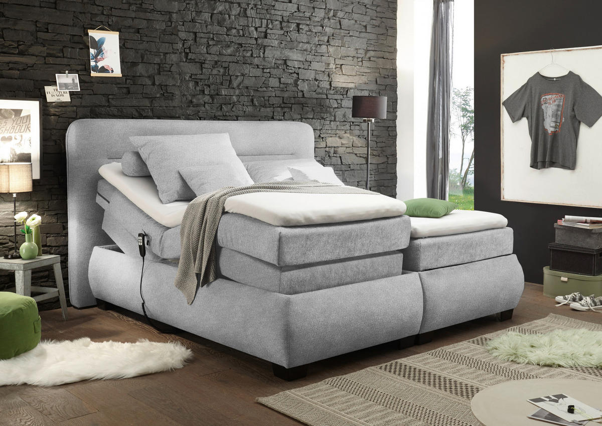 BOXSPRINGBETT 180/200 cm  in Silberfarben  - Silberfarben/Schwarz, Konventionell, Kunststoff/Textil (180/200cm) - MID.YOU