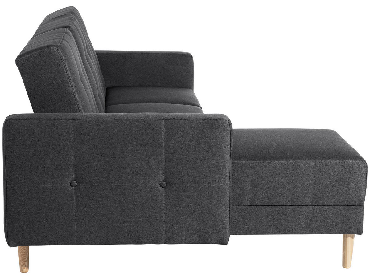 ECKSCHLAFSOFA inkl. Hocker  mit Schlafen auf Sitzhöhe Flachgewebe Graphitfarben  - Eschefarben/Graphitfarben, MODERN, Holz/Textil (223/152cm) - Max Winzer