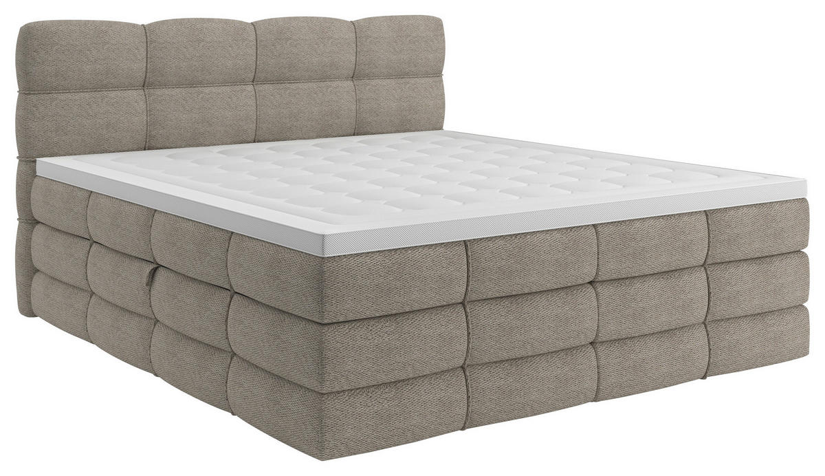 BOXSPRINGBETT 160/200 cm,  in Sandfarben, gepolstertes Kopfteil, Bettkasten, Topper, Matratzen, H3 + H3 = fest  - Sandfarben/Schwarz, Design, Kunststoff/Textil (160/200cm) - Chameo