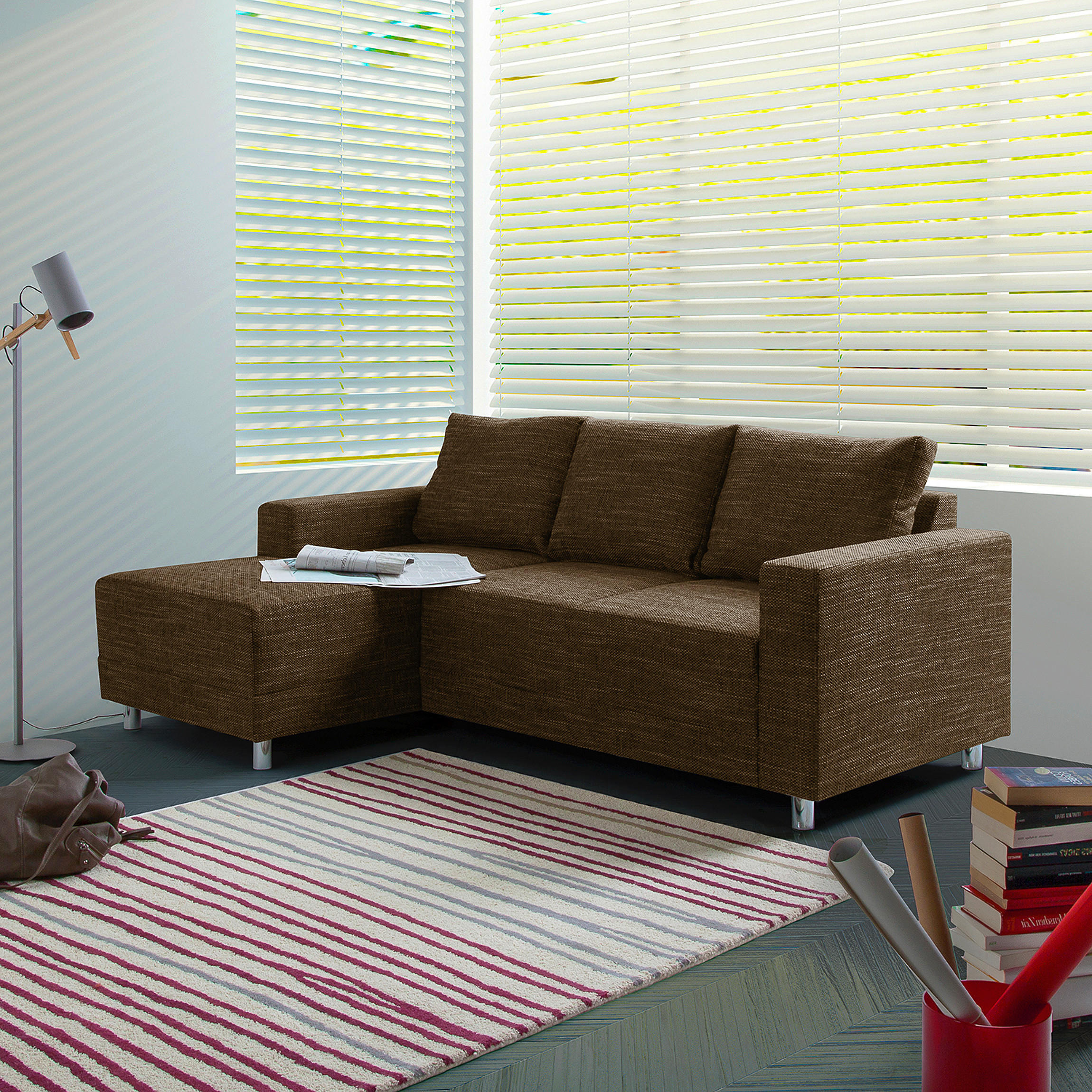 ECKSOFA in Struktur Braun  144/200 cm  - Chromfarben/Braun, Design, Textil/Metall (144/200cm) - MID.YOU