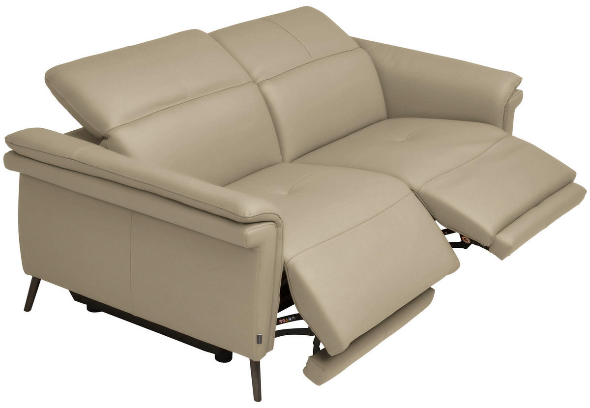 3-SITZER-SOFA Echtleder Ecru  - Ecru/Schwarz, Design, Leder/Metall (210/79/104cm) - Belluti
