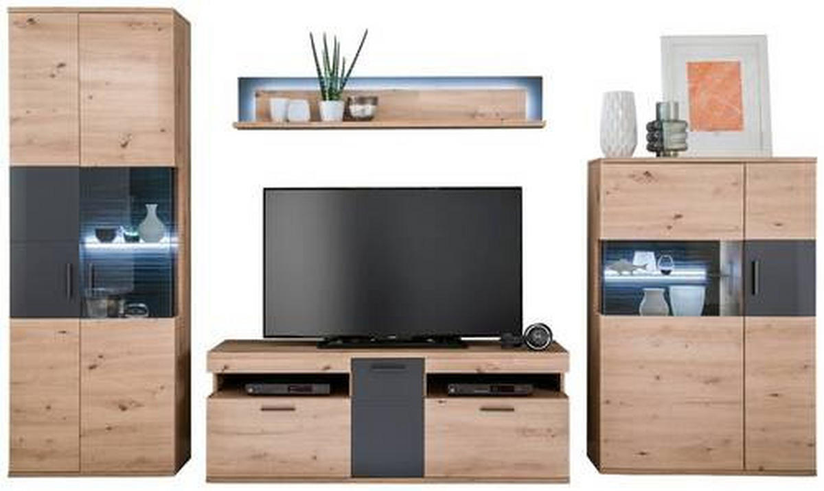 OBÝVACÍ STĚNA, antracitová, čiré, barvy dubu - barvy dubu/černá, Design, kov/kompozitní dřevo (330/198/50cm) - Livetastic