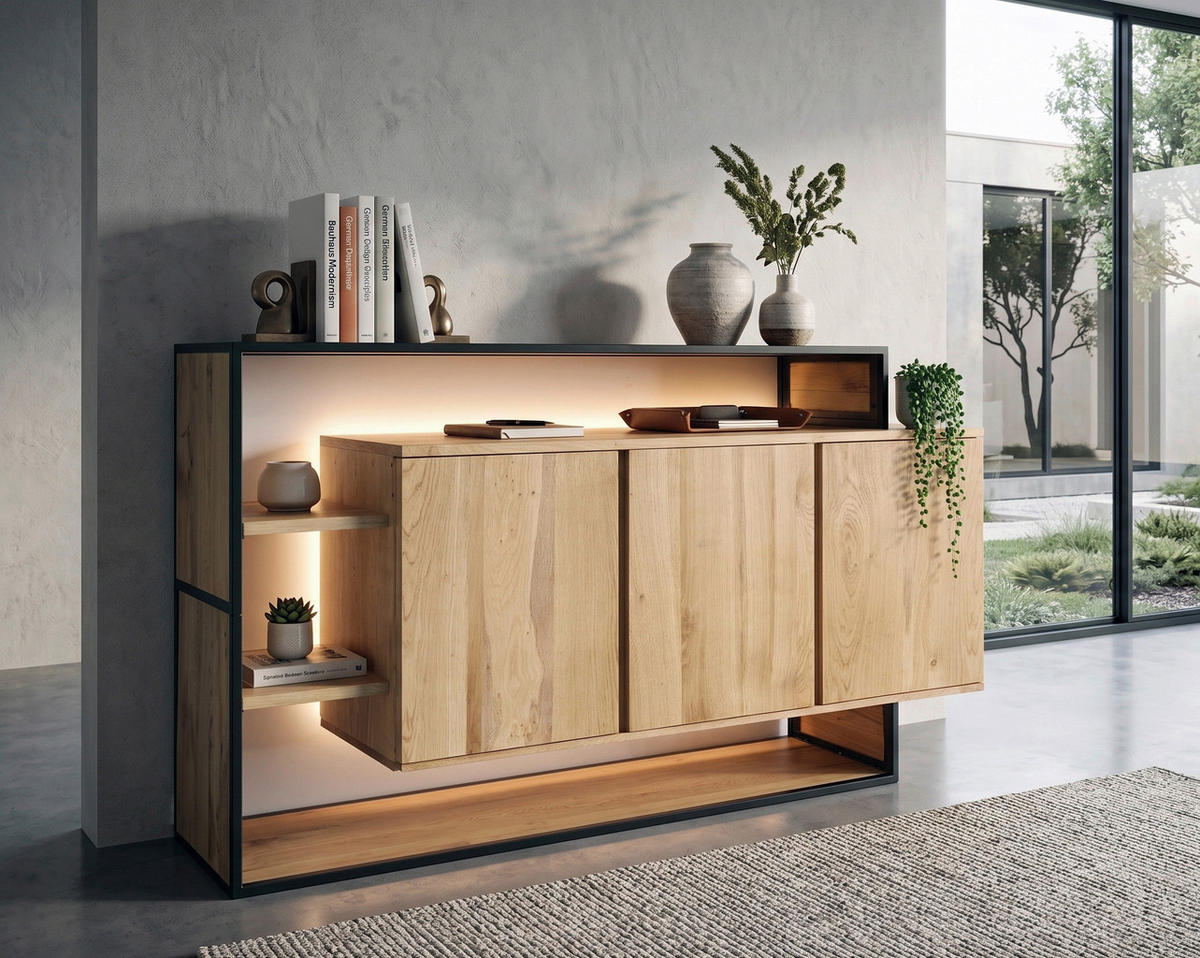 SIDEBOARD  175/100/35 cm  - Eichefarben/Schwarz, LIFESTYLE, Holz/Metall (175/100/35cm) - Landscape