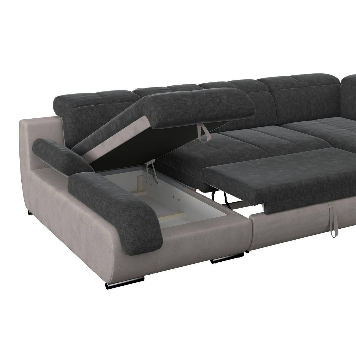 WOHNLANDSCHAFT in Webstoff Anthrazit, Grau  - Chromfarben/Anthrazit, Modern, Textil/Metall (184/345/228cm) - MID.YOU