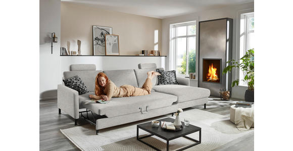 ECKSOFA  in Chenille, Flachgewebe Cappuccino  316/175 cm  - Schwarz/Cappuccino, Design, Textil/Metall (316/175cm) - Dieter Knoll