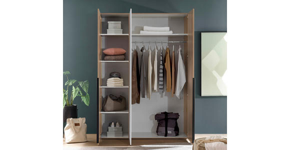 KLEIDERSCHRANK in Weiß, Eichefarben - Eichefarben/Schwarz, KONVENTIONELL, Holzwerkstoff/Kunststoff (150/210/53cm) - Carryhome