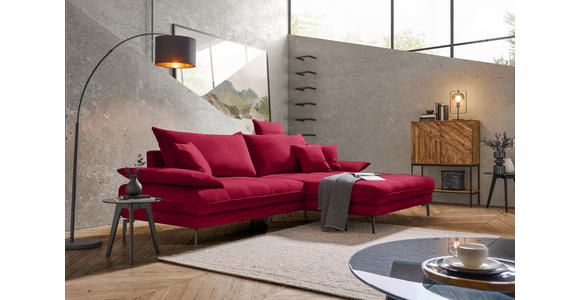 ECKSOFA in Flachgewebe Rot 292/176 cm - Rot/Schwarz, MODERN, Textil/Metall (292/176cm) - Carryhome