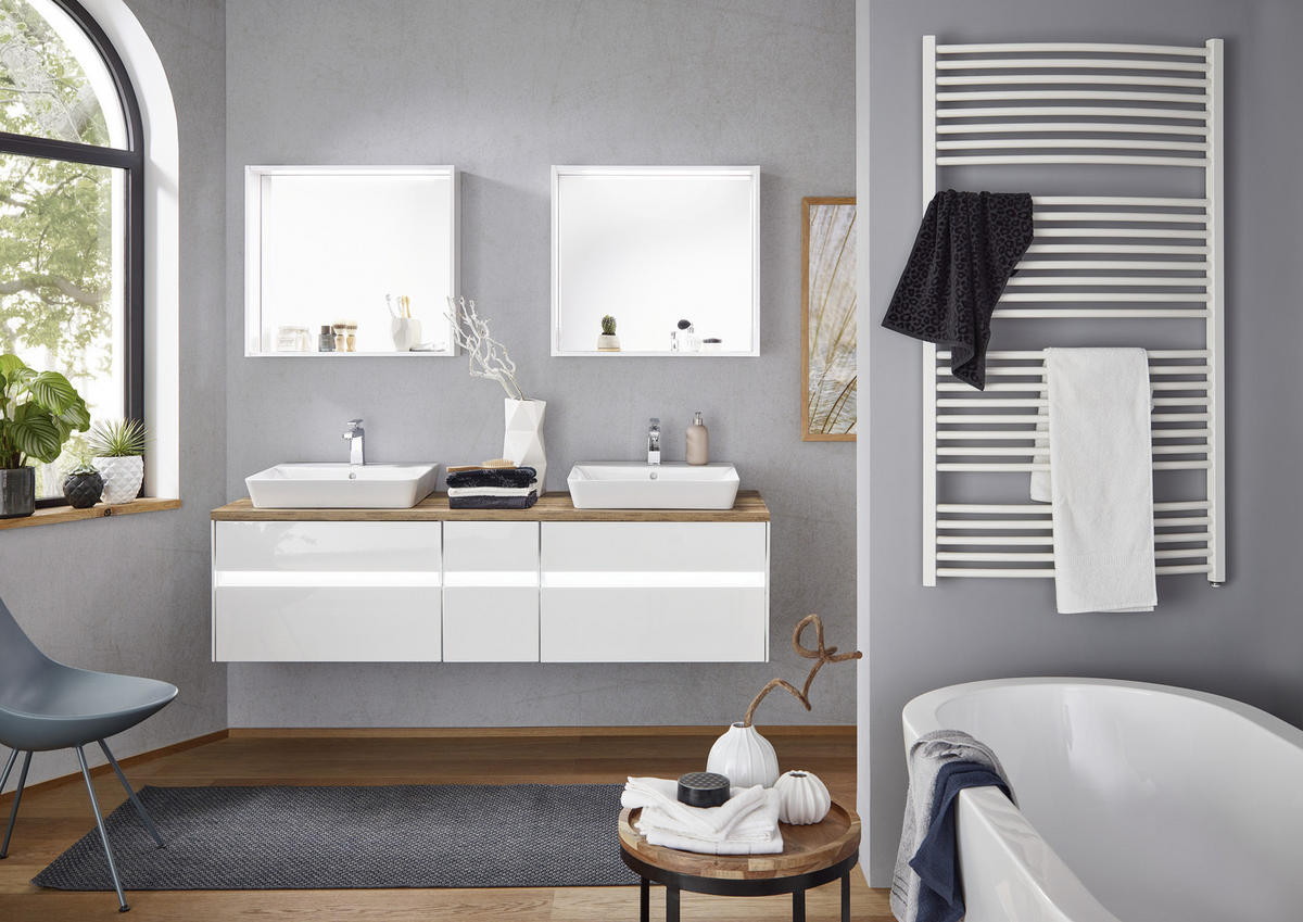 KOPALNICA  bela, barve hrasta  - barve hrasta/bela, Design, steklo/leseni material (172cm) - Novel