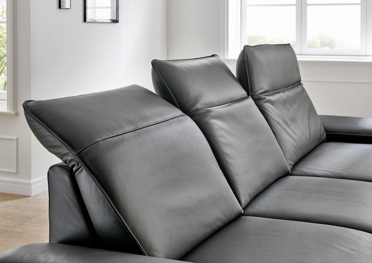 ECKSOFA in Echtleder Anthrazit  - Anthrazit/Schwarz, Design, Leder/Metall (328/193cm) - Dieter Knoll