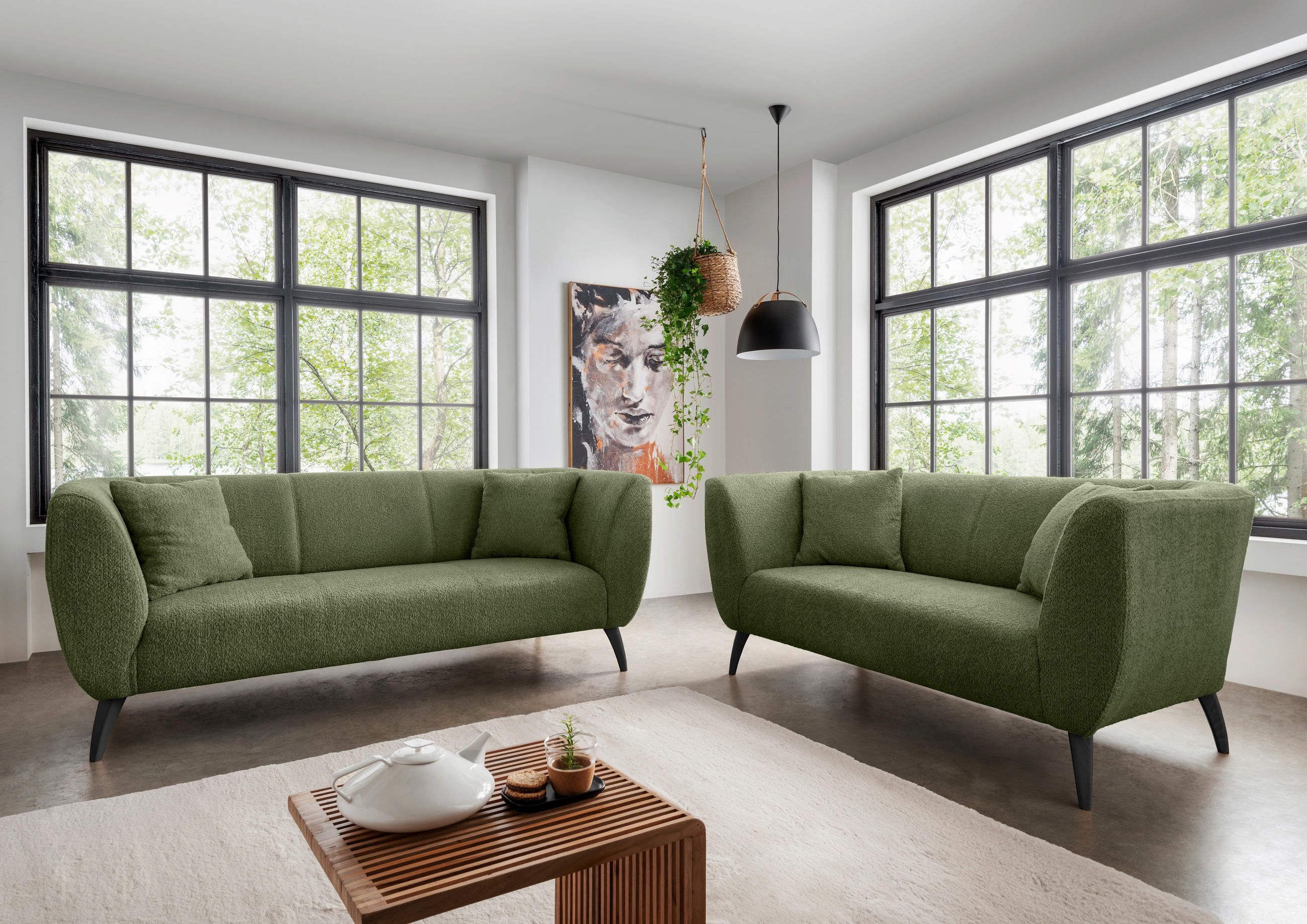 2-SITZER-SOFA Bouclé Grün  - Schwarz/Grün, MODERN, Holz/Textil (172/83/88cm) - MID.YOU