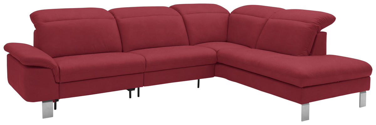 ECKSOFA in Echtleder Rot  309/233 cm  - Edelstahlfarben/Rot, Design, Leder/Metall (309/233cm) - Dieter Knoll
