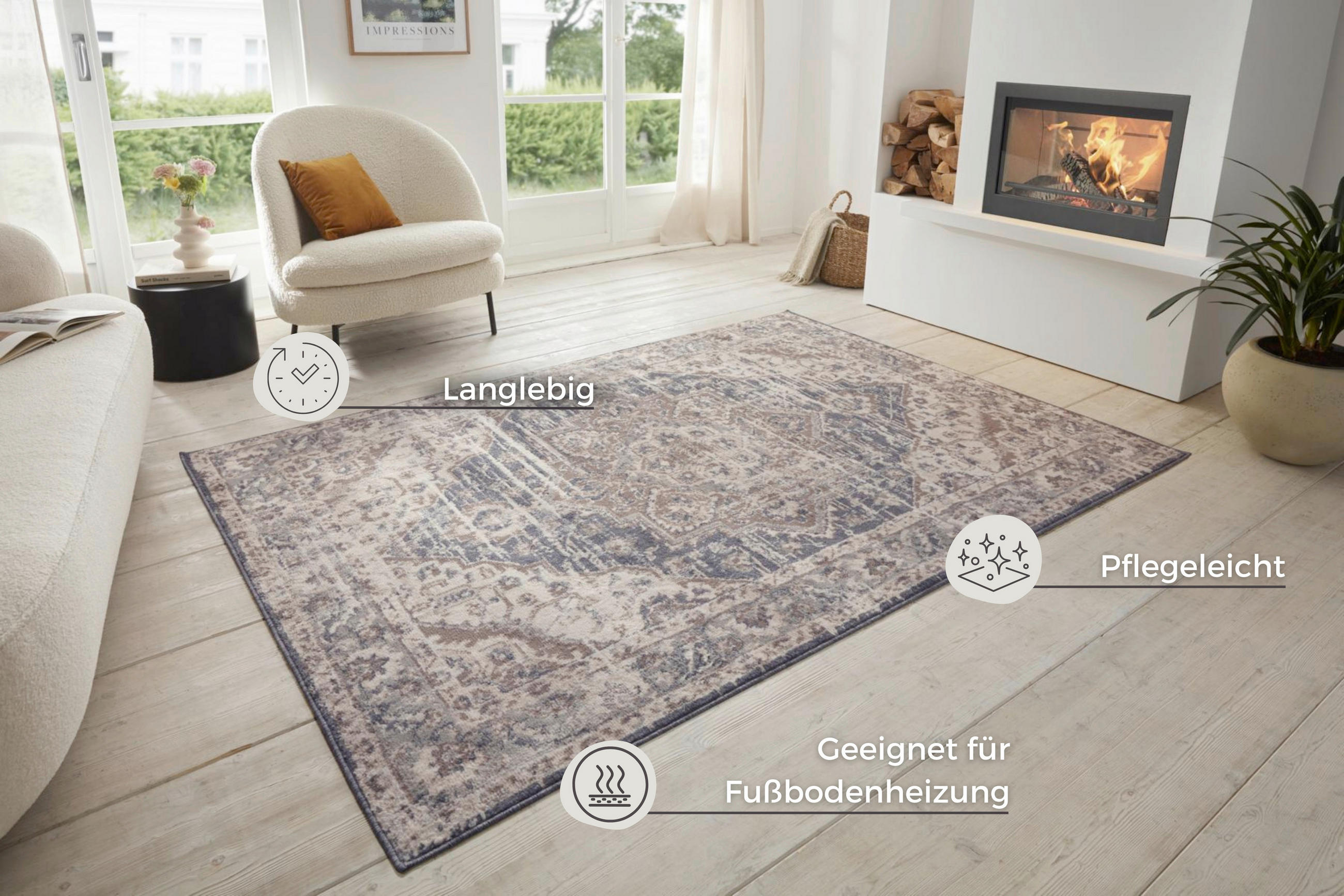 FLACHWEBETEPPICH 200/280 cm Terrain Blau, Creme  - Blau/Creme, Design, Kunststoff/Textil (200/280cm)