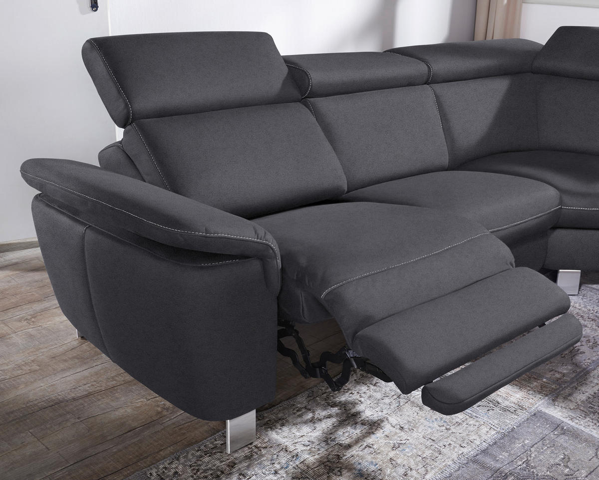 ECKSOFA in Flachgewebe, Mikrofaser Anthrazit  271/239 cm  - Anthrazit/Beige, Design, Textil/Metall (271/239cm) - Cantus