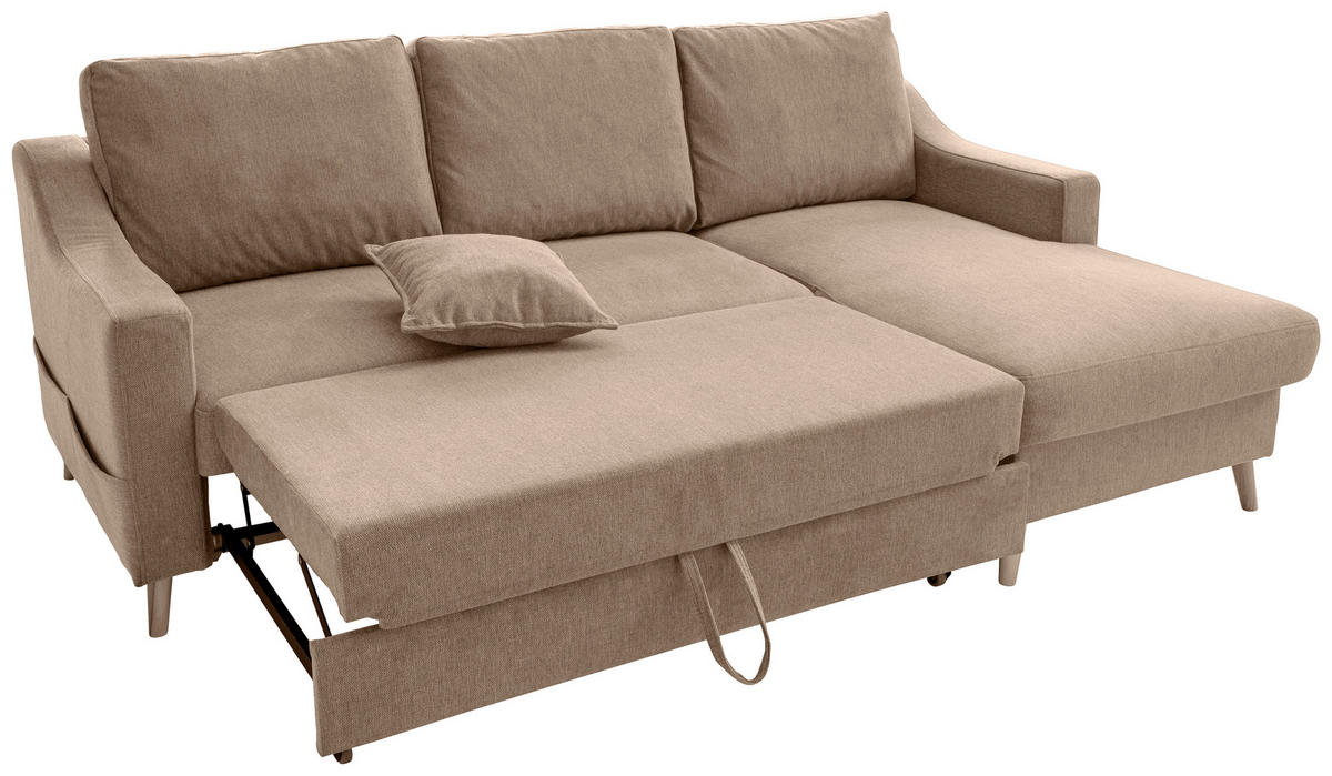 ECKSOFA in Chenille Hellbraun  - Hellbraun/Naturfarben, MODERN, Holz/Textil (228/150cm) - Livetastic