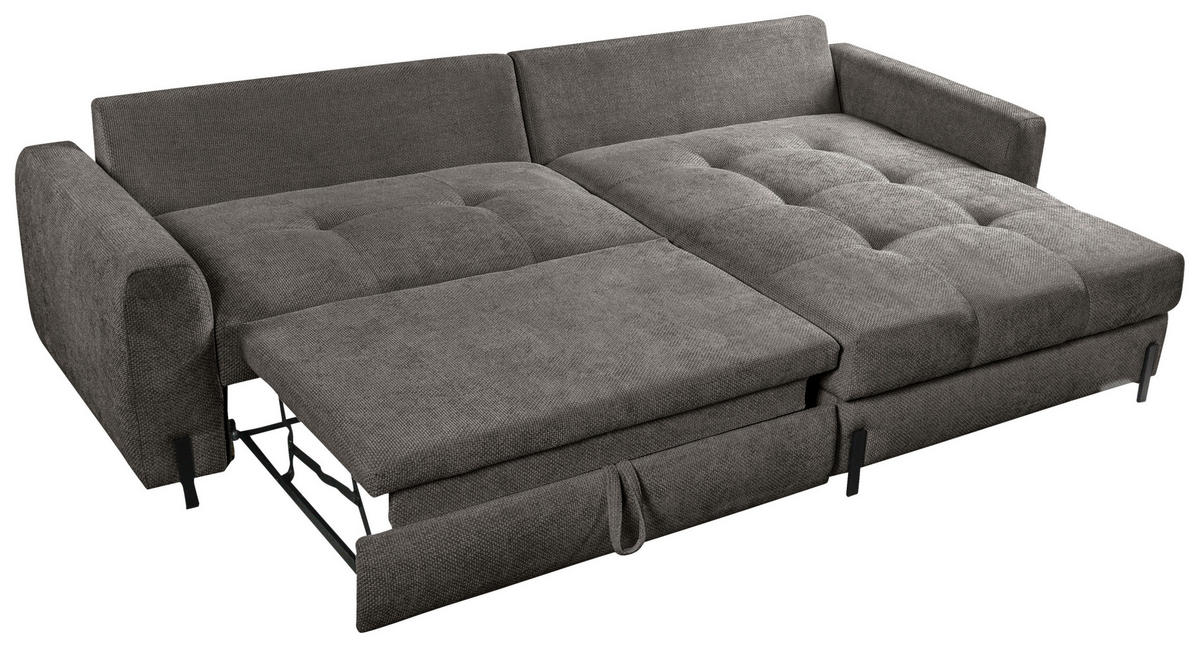 ECKSOFA in Struktur Graubraun  - Graubraun/Schwarz, Design, Textil/Metall (265/162cm) - MID.YOU