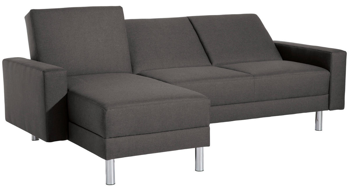 ECKSCHLAFSOFA inkl. Hocker in Anthrazit Textil   - Chromfarben/Anthrazit, Konventionell, Textil/Metall (152/230cm) - Max Winzer