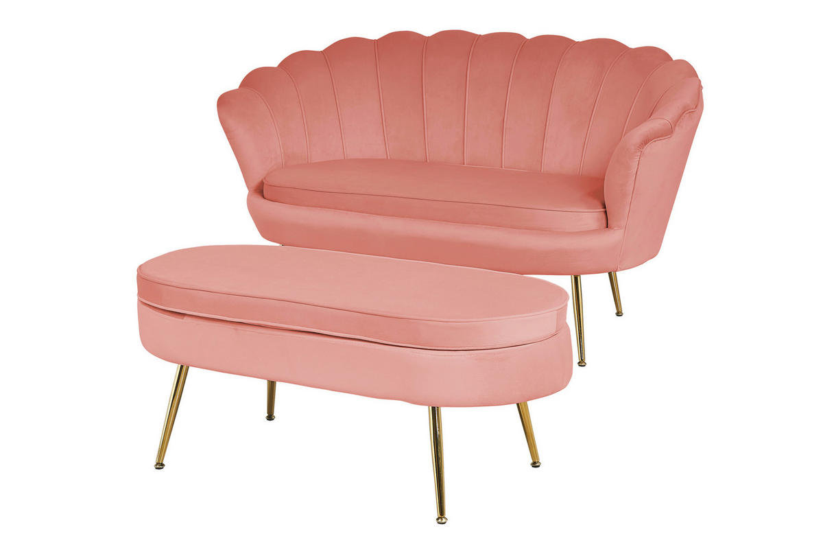 2-SITZER-SOFA Samt Rosa  - Goldfarben/Rosa, MODERN, Textil/Metall (136/78/77cm) - Livetastic