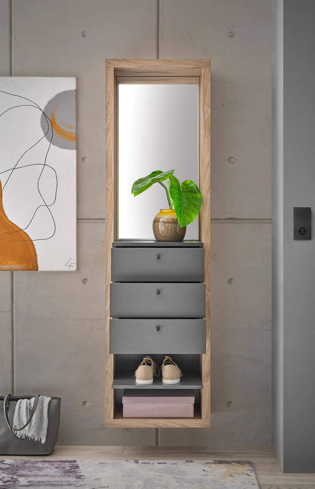 PREDSOBLJE  antracit, boje hrasta  - boje hrasta/antracit, Basics, staklo/drvni materijal (51/178/35cm) - Carryhome