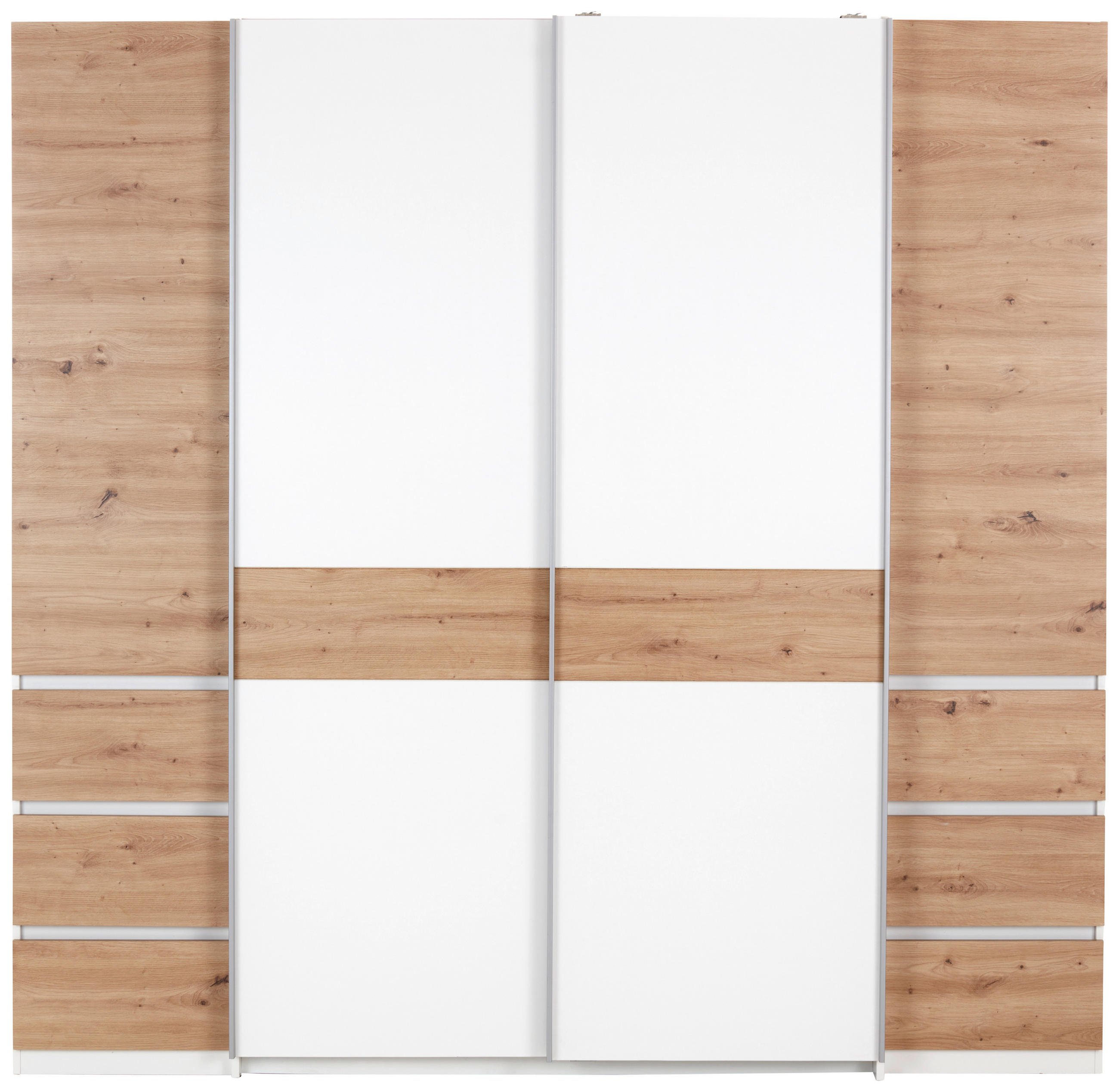 DREHTÜRENSCHRANK 215/215/61,9 cm,  in Weiß, Eiche Artisan, 4-türig  - Chromfarben/Eiche Artisan, KONVENTIONELL, Holzwerkstoff (215/215/61,9cm)