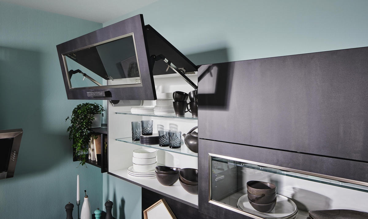 Bucătărie Pe Colț   - alb/grafit, Basics, material pe bază de lemn (320/245+150cm) - Venda