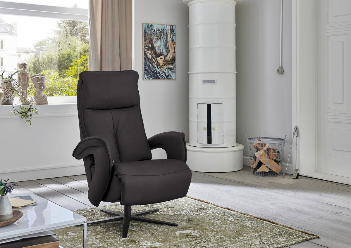 RELAXSESSEL in Leder Dunkelbraun  - Dunkelbraun/Schwarz, Design, Leder/Metall (77/110/87cm) - Valdera