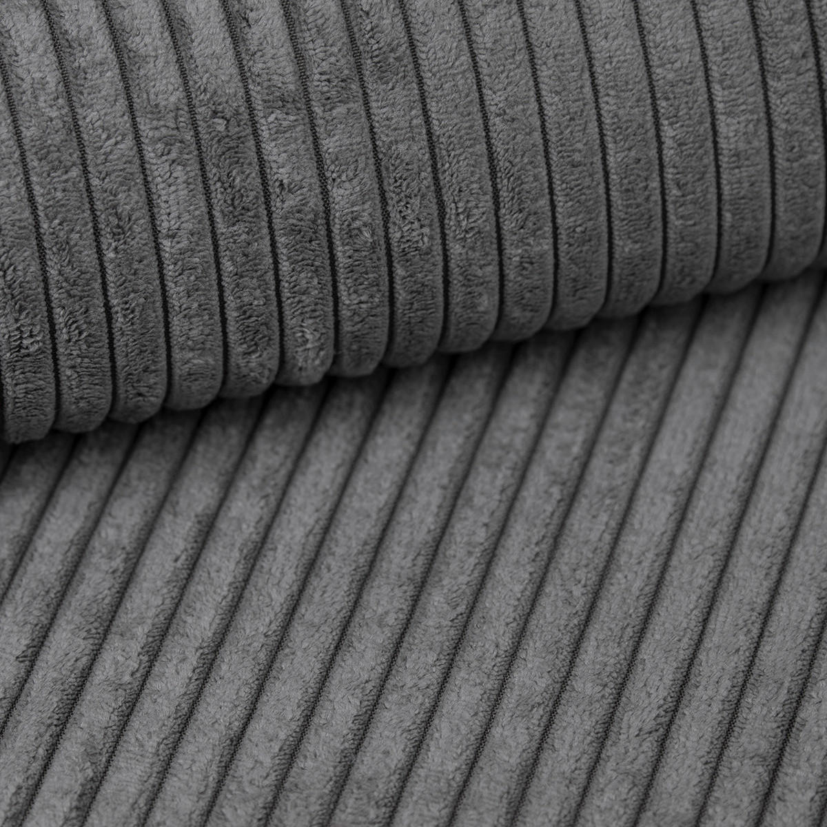 ECKSOFA in Cord Anthrazit  - Anthrazit/Schwarz, Romantik / Landhaus, Holz/Textil (245/159cm) - Stylife