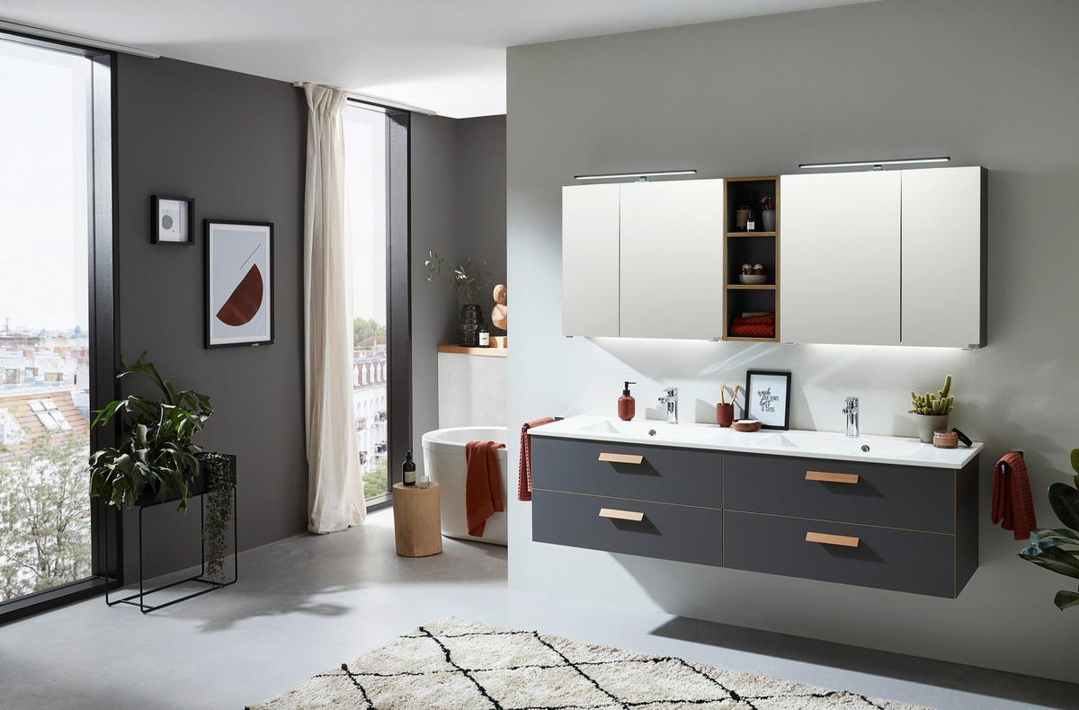 BADEZIMMER  in 185 cm  - Eichefarben/Eiche Artisan, KONVENTIONELL, Glas/Holz (185cm) - Dieter Knoll