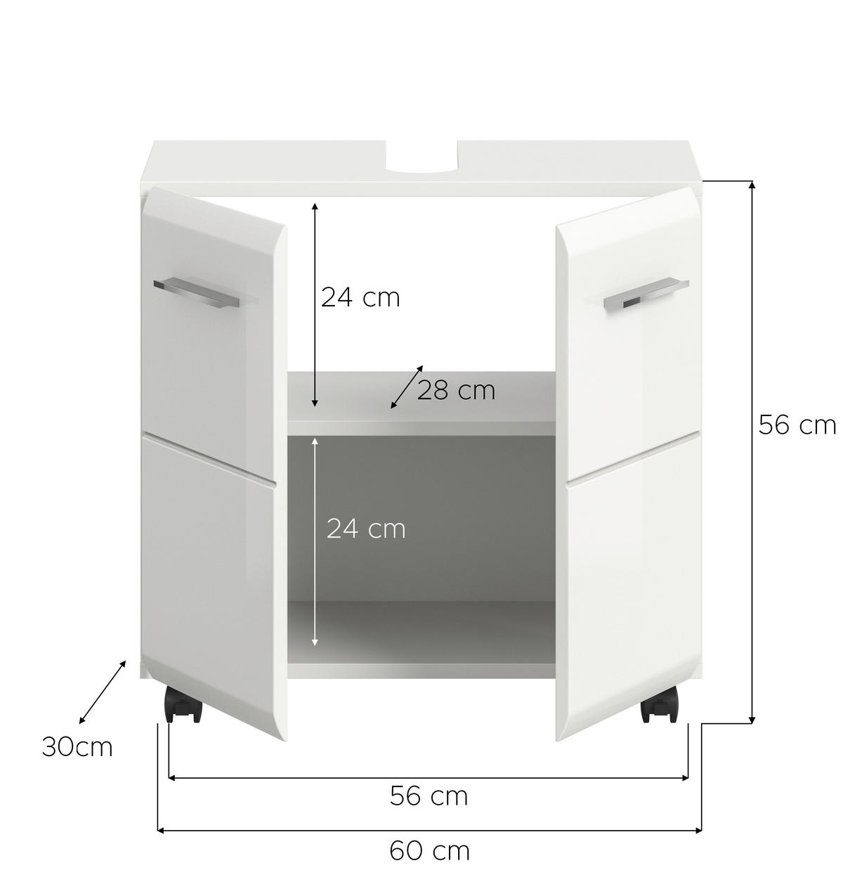 TVÄTTSTÄLLSUNDERSKÅP 60/58/30 cm  - vit/silver, Trend, trämaterial/plast (60/58/30cm) - MID.YOU