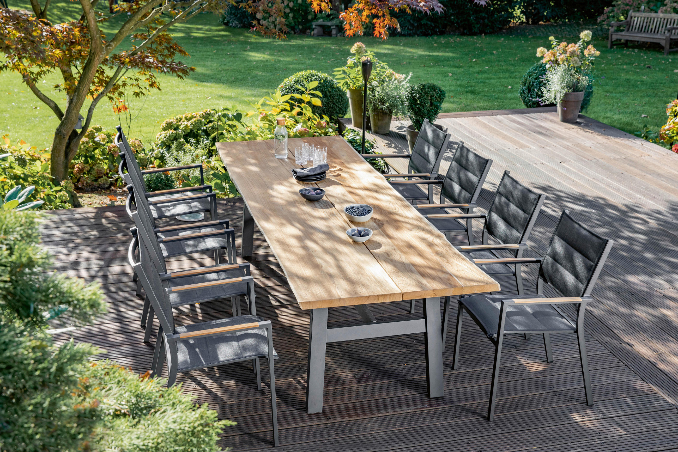 Thumbnail - Gartentisch, Anthrazit, Teak, Holz, Metall, Teakholz, massiv, rechteckig, eckig, 95x76x280 cm, wetterbeständig, wetterfe...