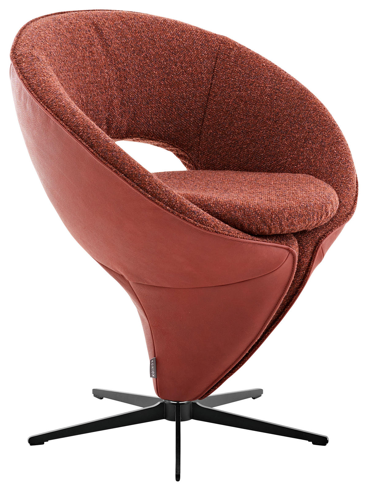 STUHL  Beinauswahl, Lederauswahl, Stoffauswahl, Typenauswahl, Sitzfläche 360° drehbar Flachgewebe Echtleder  - Schwarz/Orange, Design, Leder/Textil (70/82/63cm) - Koinor