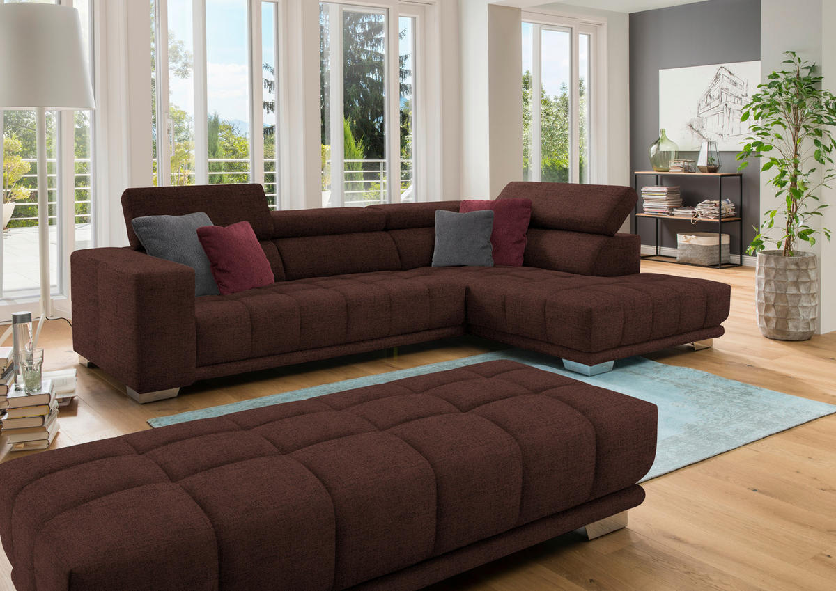 ECKSOFA in Chenille Rotbraun  - Chromfarben/Rotbraun, Design, Textil (301/207cm) - Xora