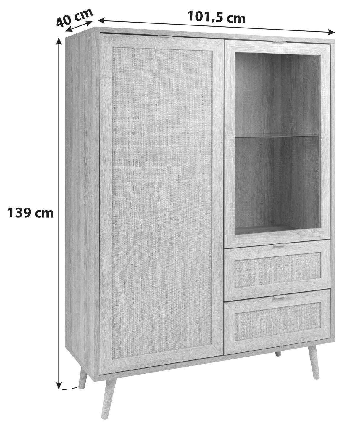 HIGHBOARD  in 101,5/139/40 cm  - Sonoma Eiche, Natur, Glas/Holz (101,5/139/40cm) - MID.YOU