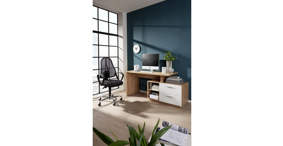 SCHREIBTISCH 166/65/75 cm in Weiß, Eiche Artisan - Silberfarben/Weiß, KONVENTIONELL, Holzwerkstoff/Kunststoff (166/65/75cm) - Xora