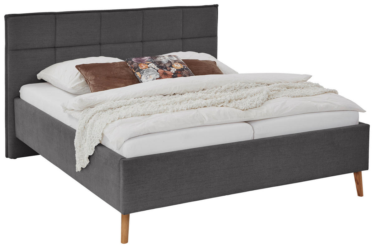 POLSTERBETT 160/200 cm  in Anthrazit  - Eichefarben/Birkefarben, Design, Holz/Textil (160/200cm) - Xora