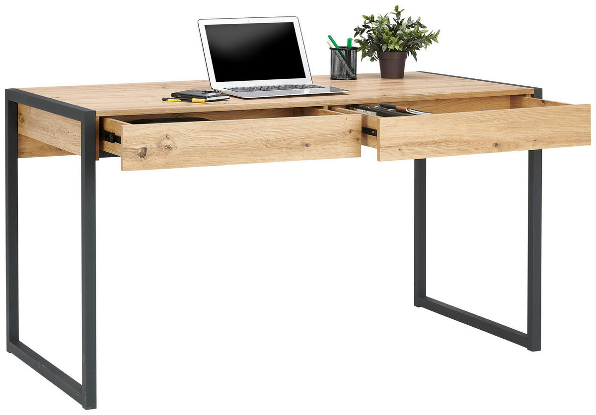 SCHREIBTISCH 140/70/75 cm  in Schwarz, Eiche Artisan  - Schwarz/Eiche Artisan, MODERN, Holzwerkstoff/Metall (140/70/75cm) - MID.YOU