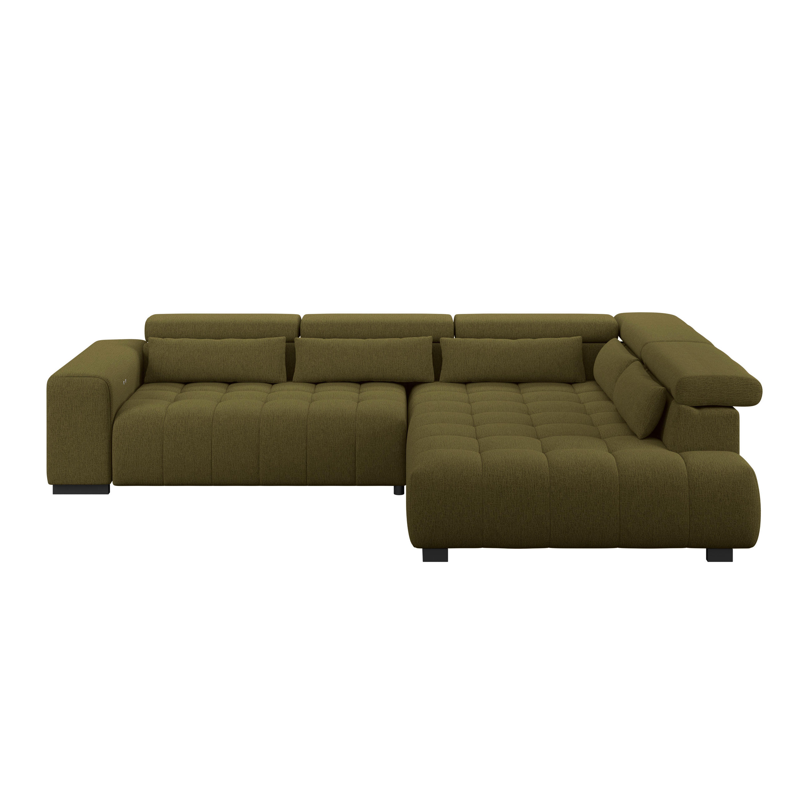 ECKSOFA MATERA Olivgrün Chenille, Struktur Nierenkissen, Kopfteilverstellung, Sitzvorzug  - Schwarz/Olivgrün, Trend, Holz/Textil (311/226cm) - MID.YOU