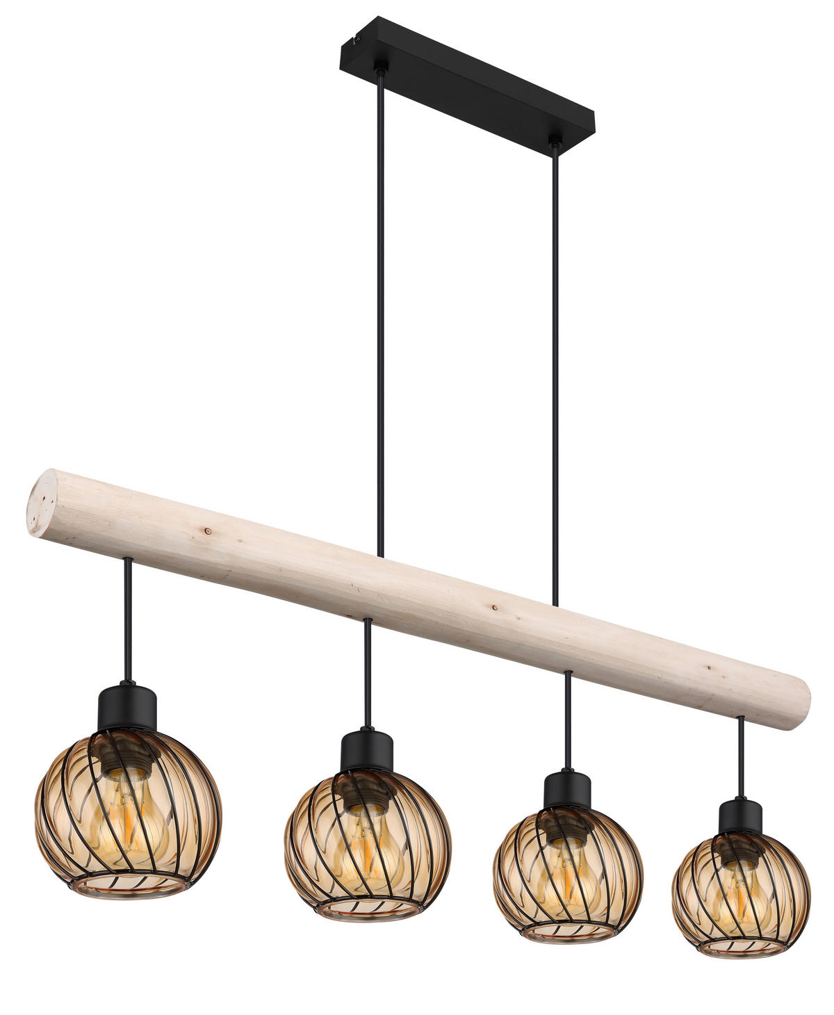 HÄNGELEUCHTE 82/13/120 cm   - Schwarz/Naturfarben, Natur, Glas/Holz (82/13/120cm) - Globo
