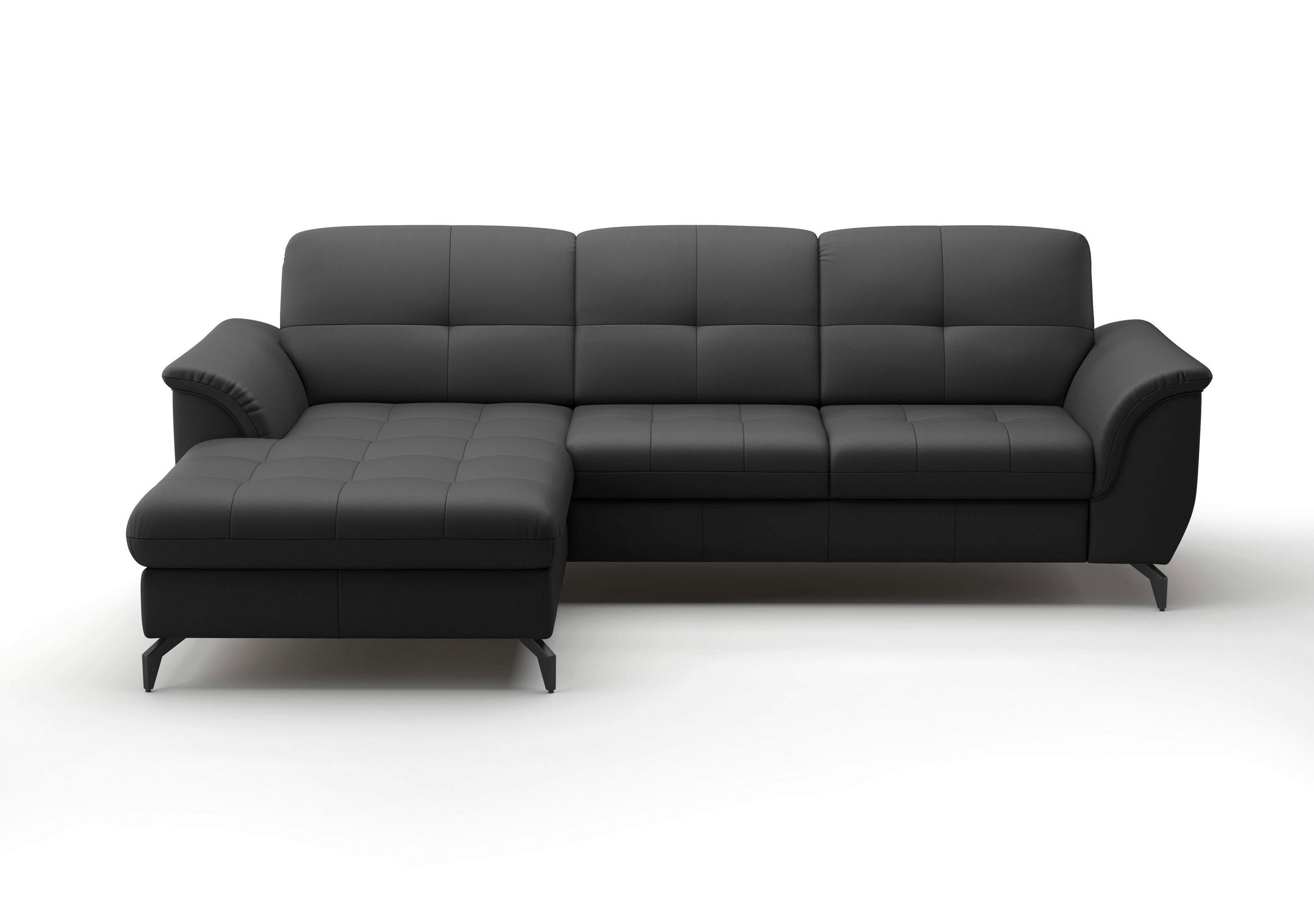 ECKSOFA in Echtleder Schwarz  164/262 cm  - Schwarz, MODERN, Leder/Metall (164/262cm) - Sit & More