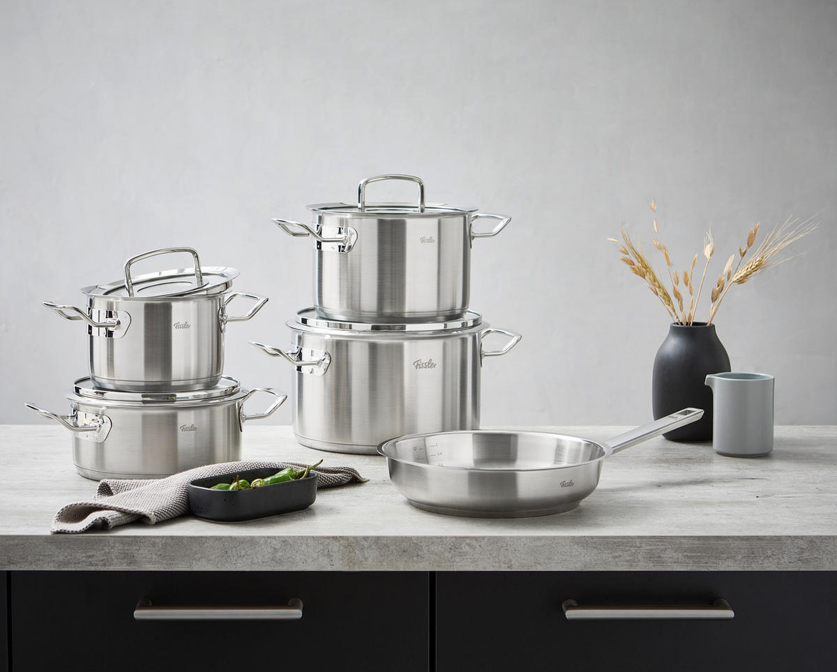 KOCHTOPFSET ORIGINAL-PROFI COLLECTION® 5-teilig  - Silberfarben, Basics, Glas/Metall - Fissler