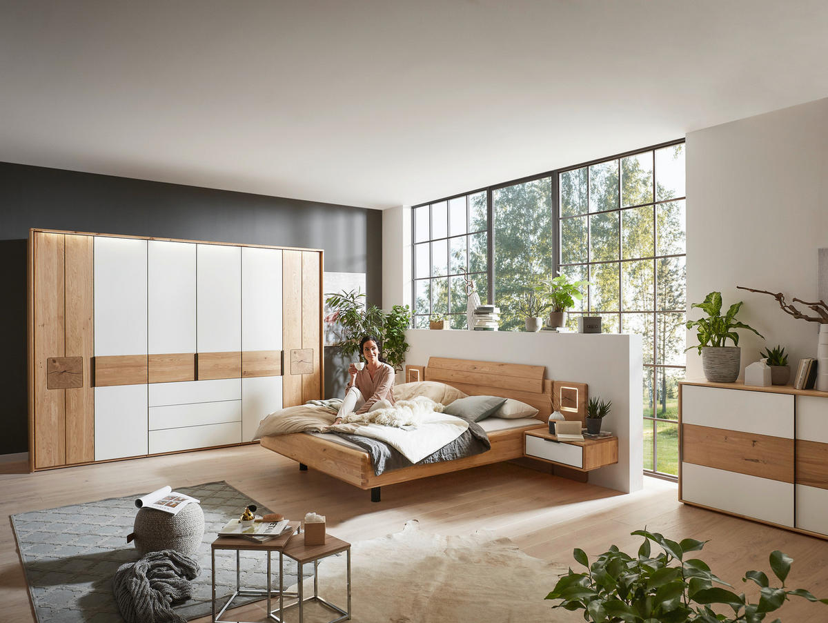 KOMMODE 164/95,8/44,2 cm  - Eichefarben/Magnolie, Design, Glas/Holz (164/95,8/44,2cm) - Valnatura