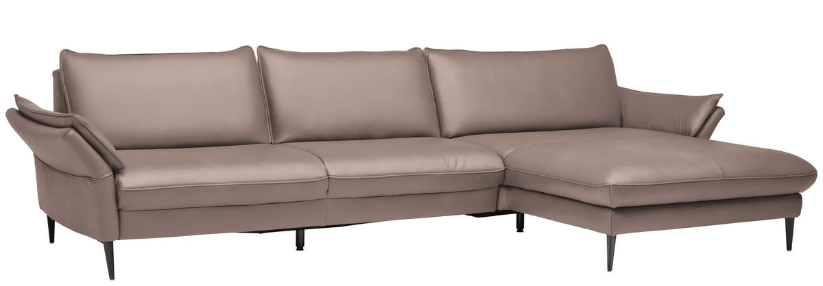 ECKSOFA in Echtleder Taupe  - Taupe/Schwarz, Design, Leder/Metall (334/172cm) - Valdera