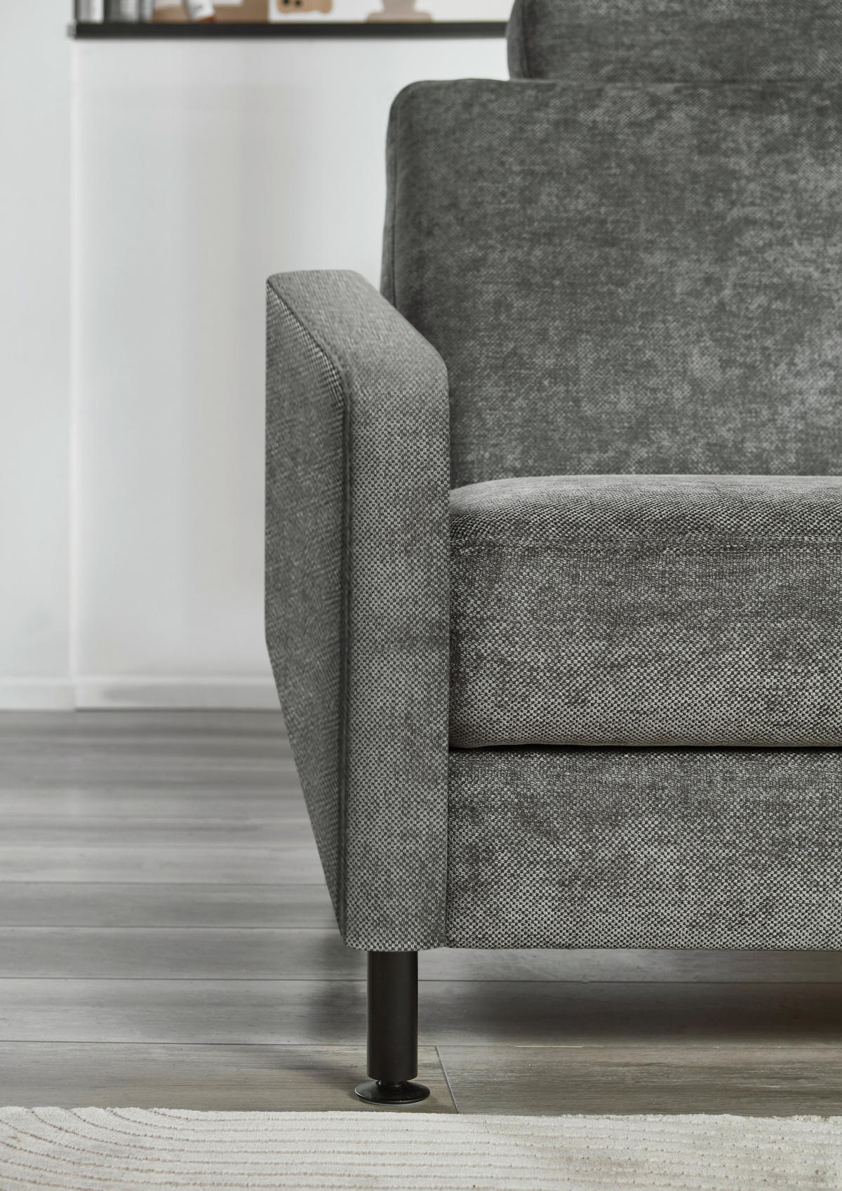 ECKSOFA in Chenille, Flachgewebe Dunkelgrau  - Dunkelgrau/Schwarz, Design, Textil/Metall (316/175cm) - Dieter Knoll