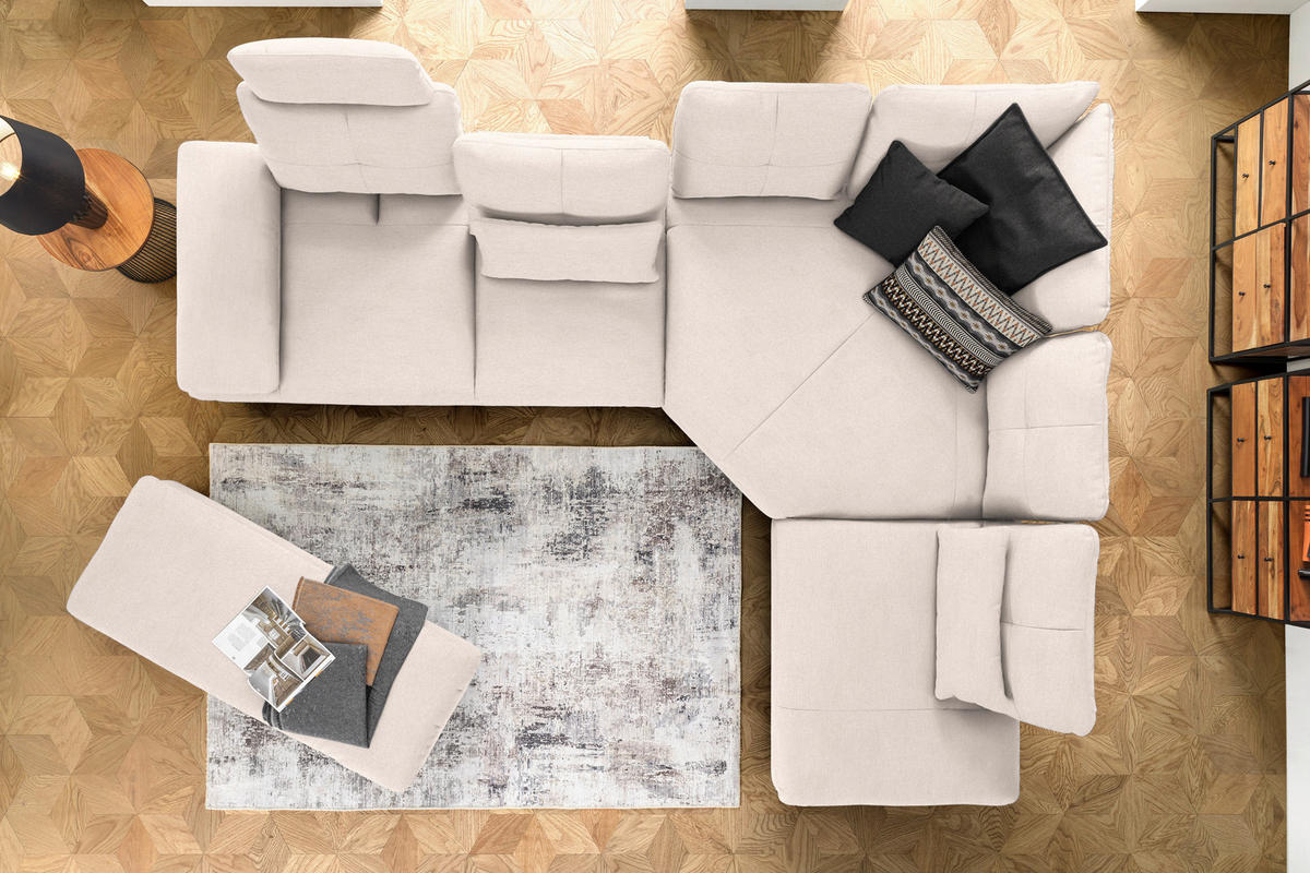 ECKSOFA in Flachgewebe Creme  - Creme/Schwarz, Design, Textil/Metall (344/271cm) - Chilliano