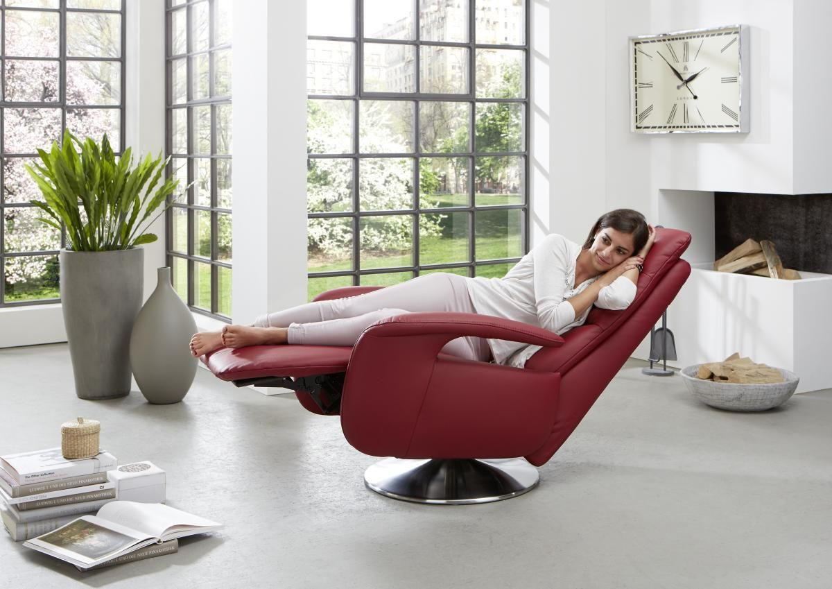RELAXSESSEL in Leder Rot  - Edelstahlfarben/Rot, Design, Leder/Metall (84/88/110cm) - Beldomo Premium