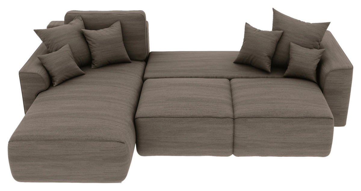 ECKSOFA in Cord Taupe  - Taupe/Chromfarben, Konventionell, Kunststoff/Textil (195/293cm) - MID.YOU