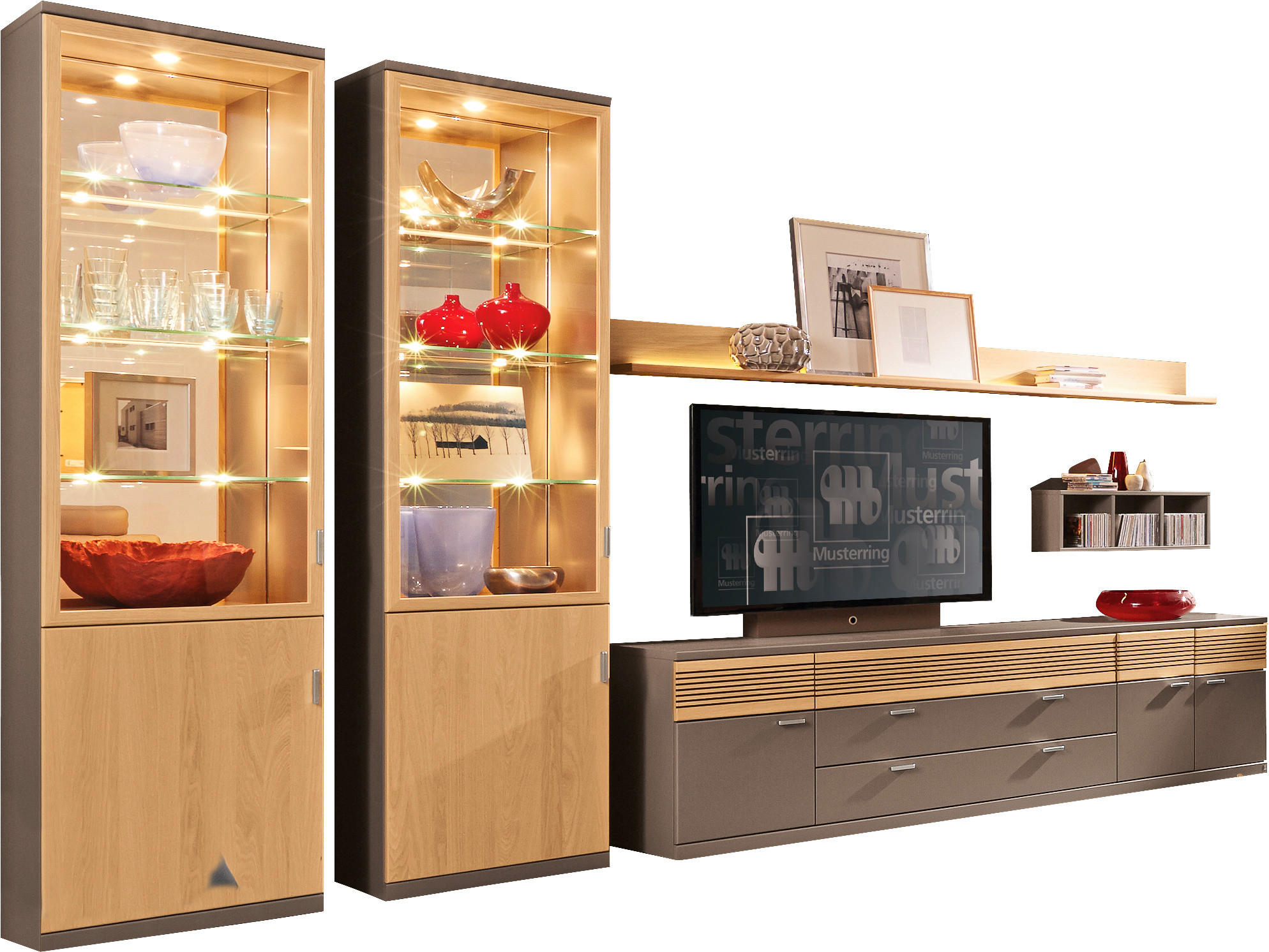 WOHNWAND  in Eichefarben, Dunkelbraun  240/219/49 cm  - Eichefarben/Dunkelbraun, Design, Glas/Holz (240/219/49cm) - Musterring