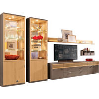 WOHNWAND Kira System  in Eichefarben, Dunkelbraun  240/219/49 cm  - Eichefarben/Dunkelbraun, Design, Glas/Holz (240/219/49cm) - Musterring